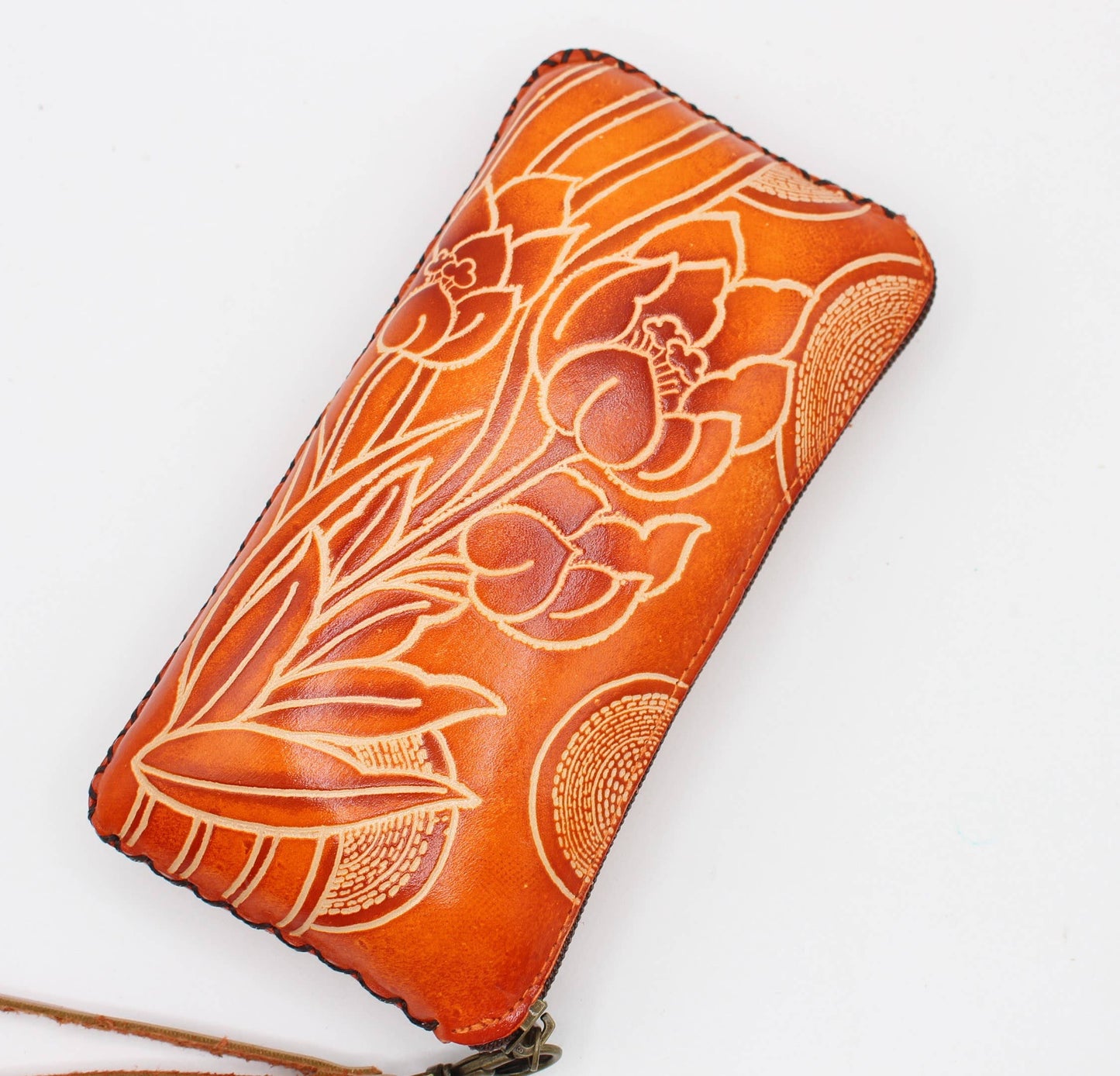 handcraft leather tulip wrislet wallet pouch