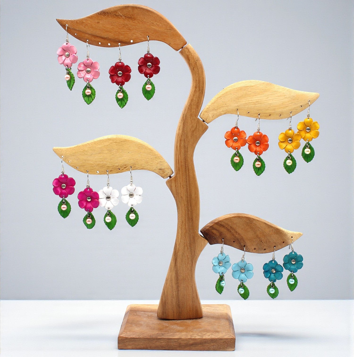 Leather flower earrings