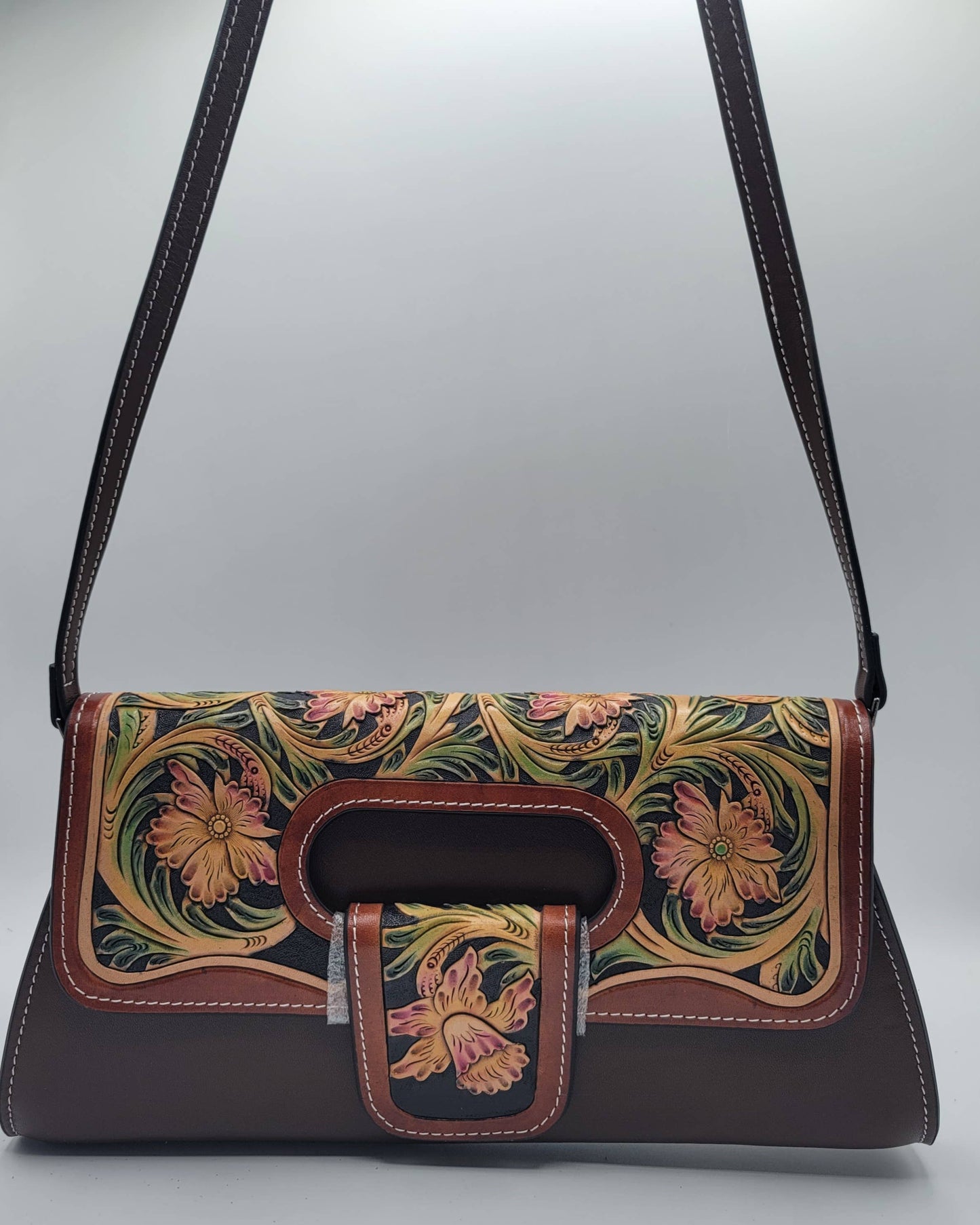Tb1601 Genuine leather hand tooled clutch purse