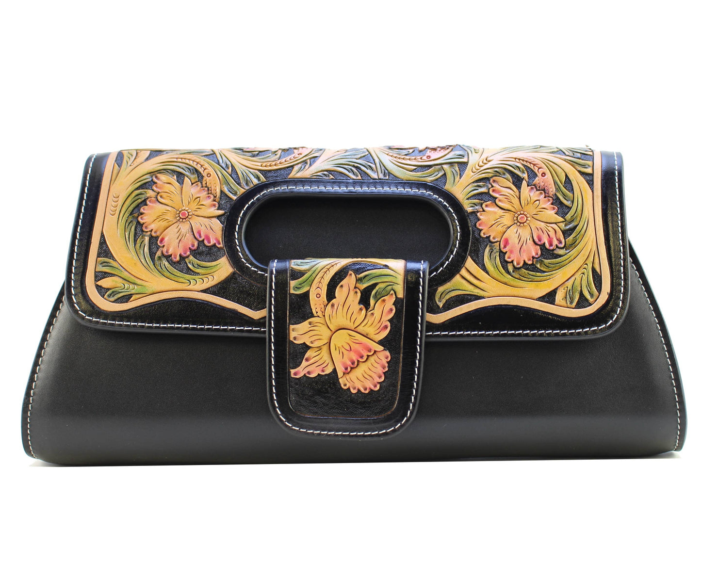 Tb1601 Genuine leather hand tooled clutch purse