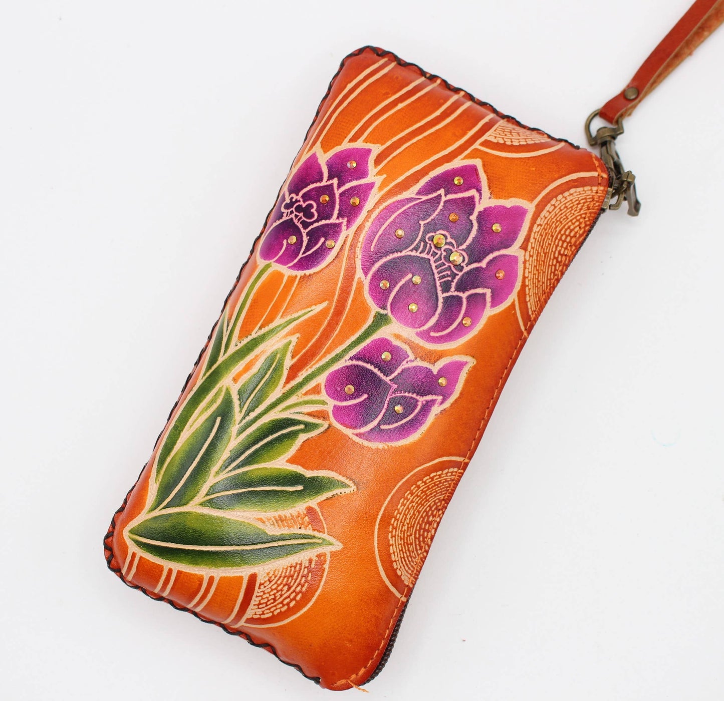 handcraft leather tulip wrislet wallet pouch