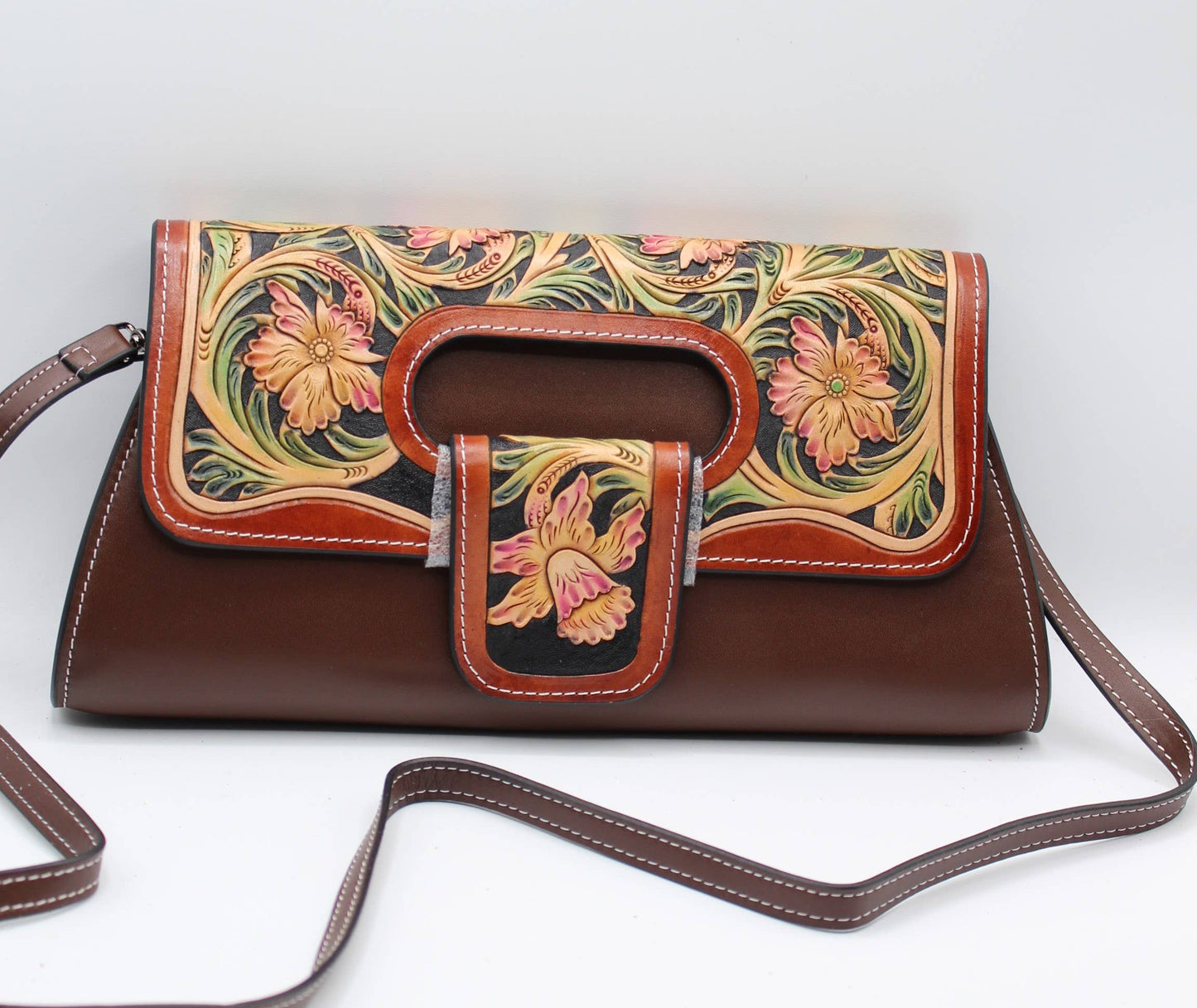 Tb1601 Genuine leather hand tooled clutch purse