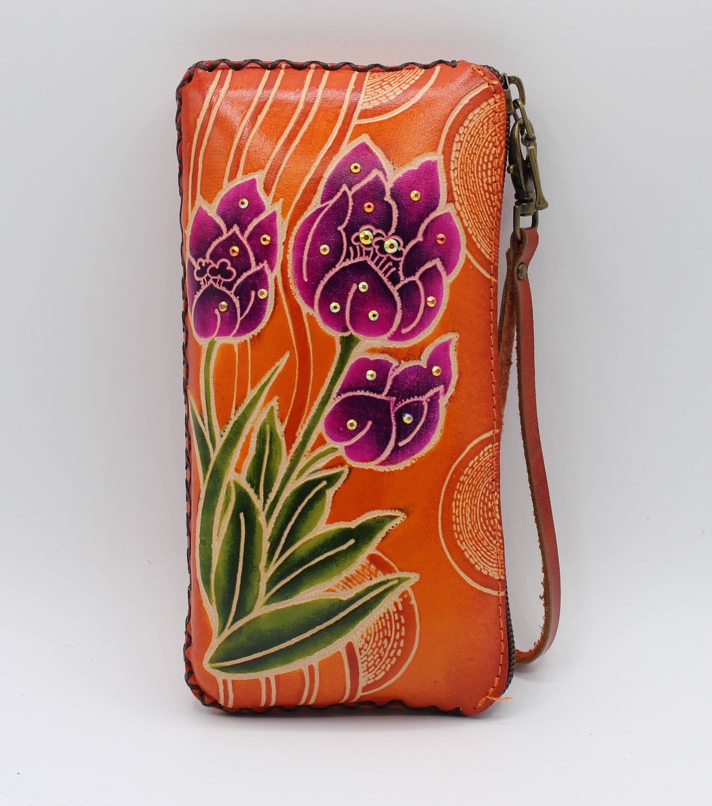 handcraft leather tulip wrislet wallet pouch