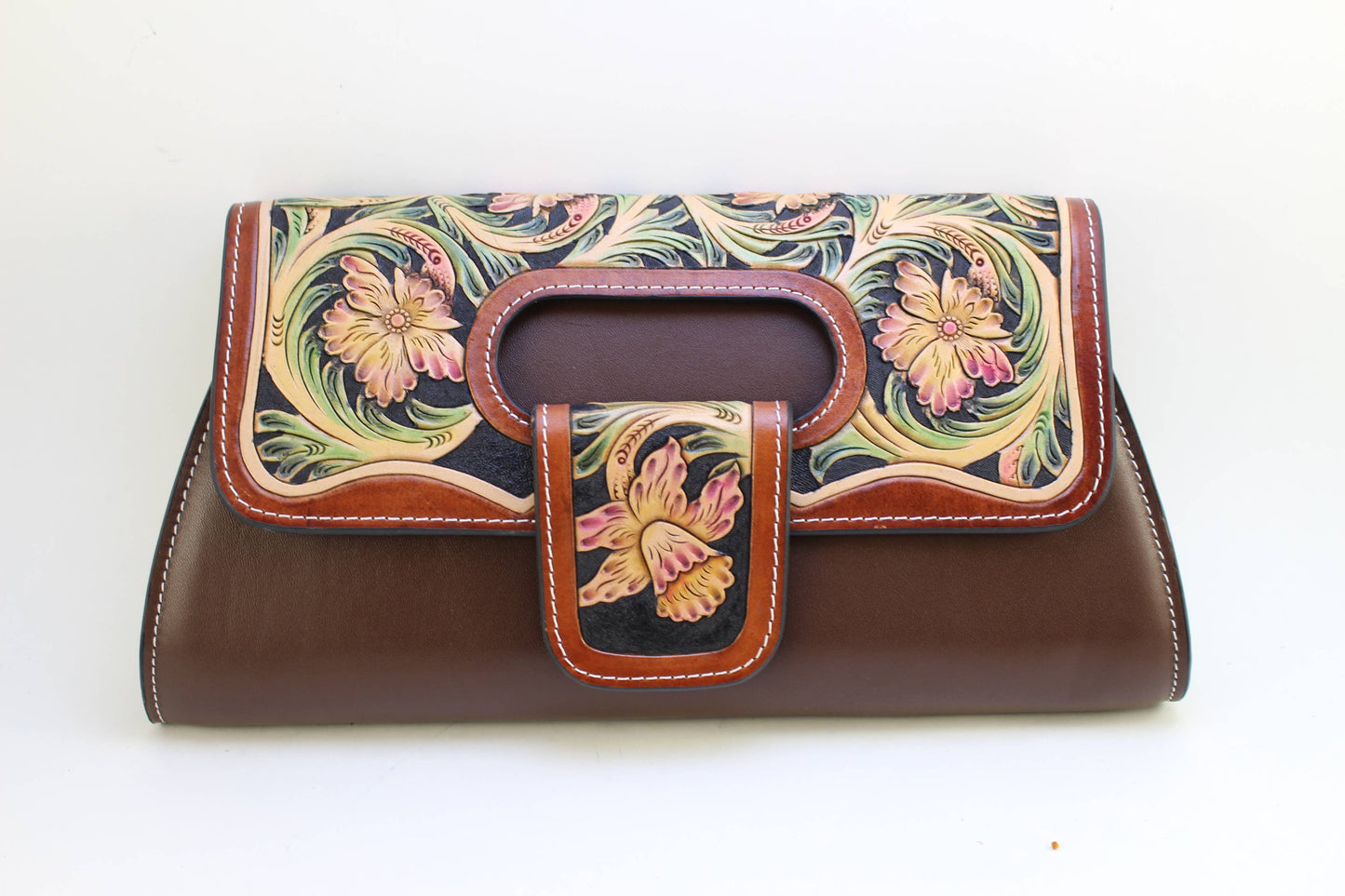 Tb1601 Genuine leather hand tooled clutch purse