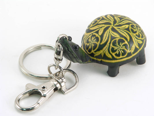 Handmade Leather Turtle Animal Keychain - Green