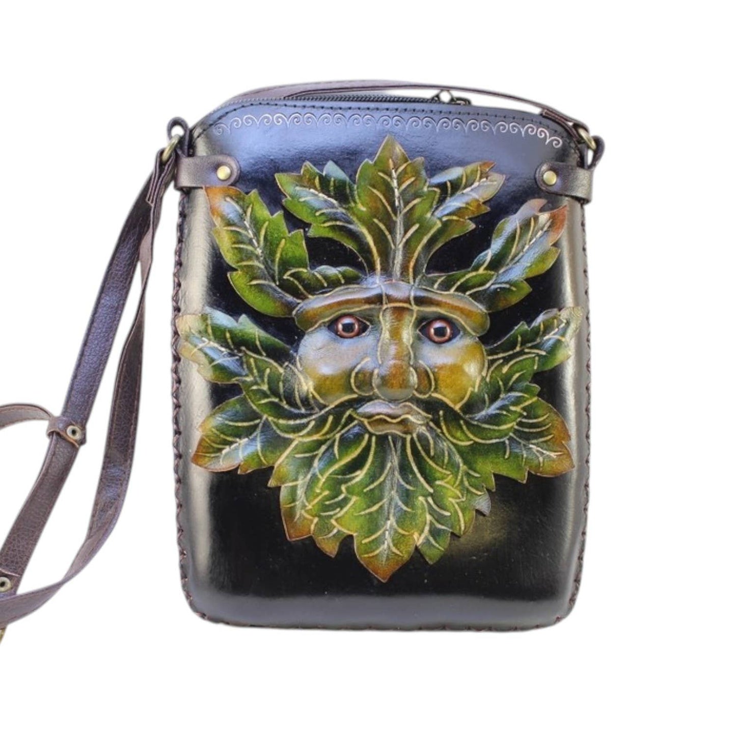 Y23 Handmade leather tree man purse pouch