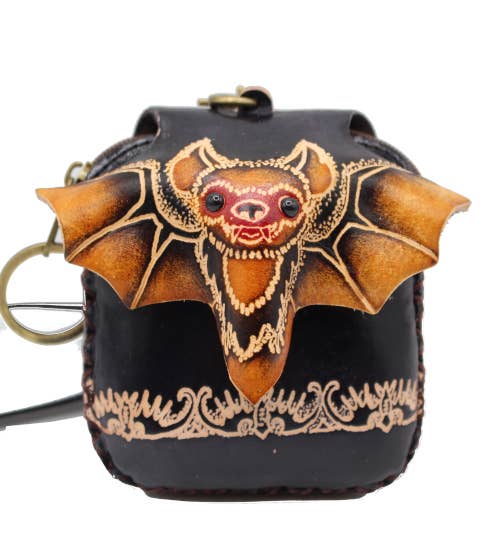 e633 Handmade leather bat coin purse wristlet