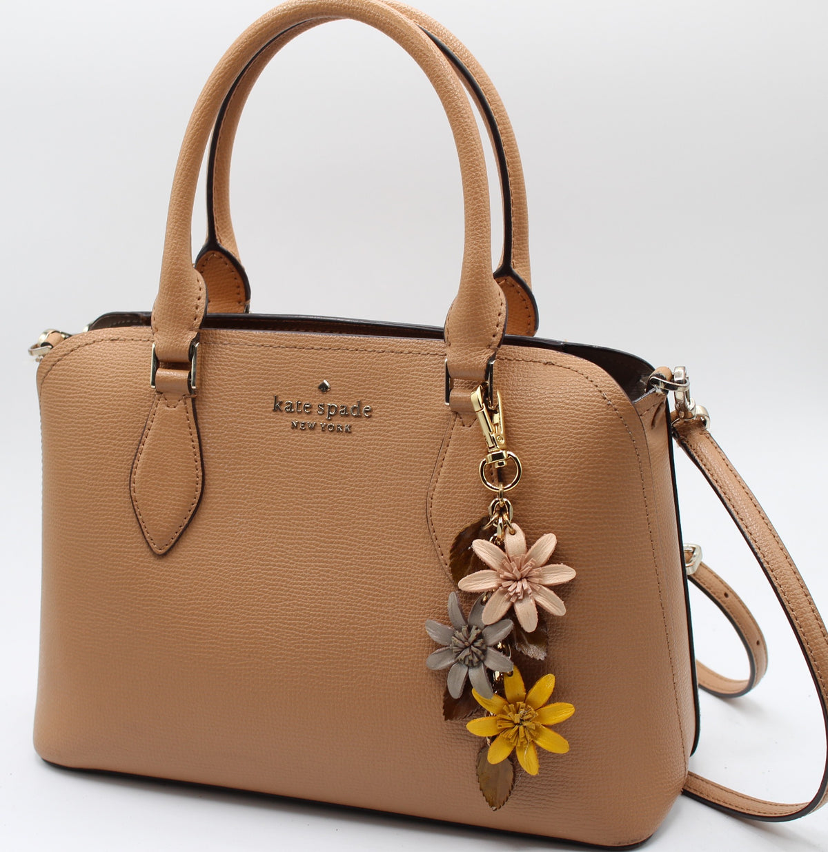 Genuine Leather Flower Keychain gold chain bag charm purse charm