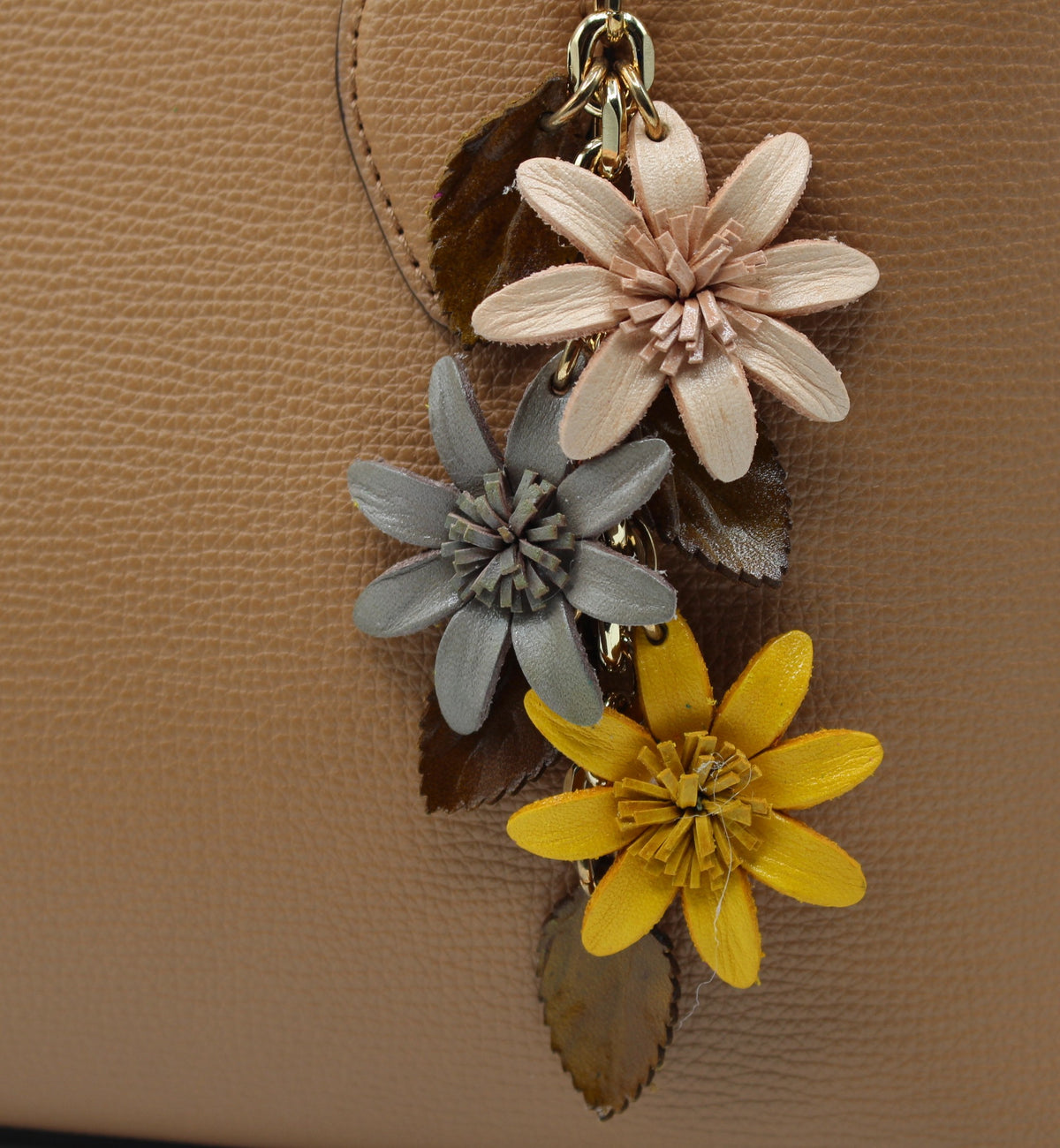 Genuine Leather Flower Keychain gold chain bag charm purse charm