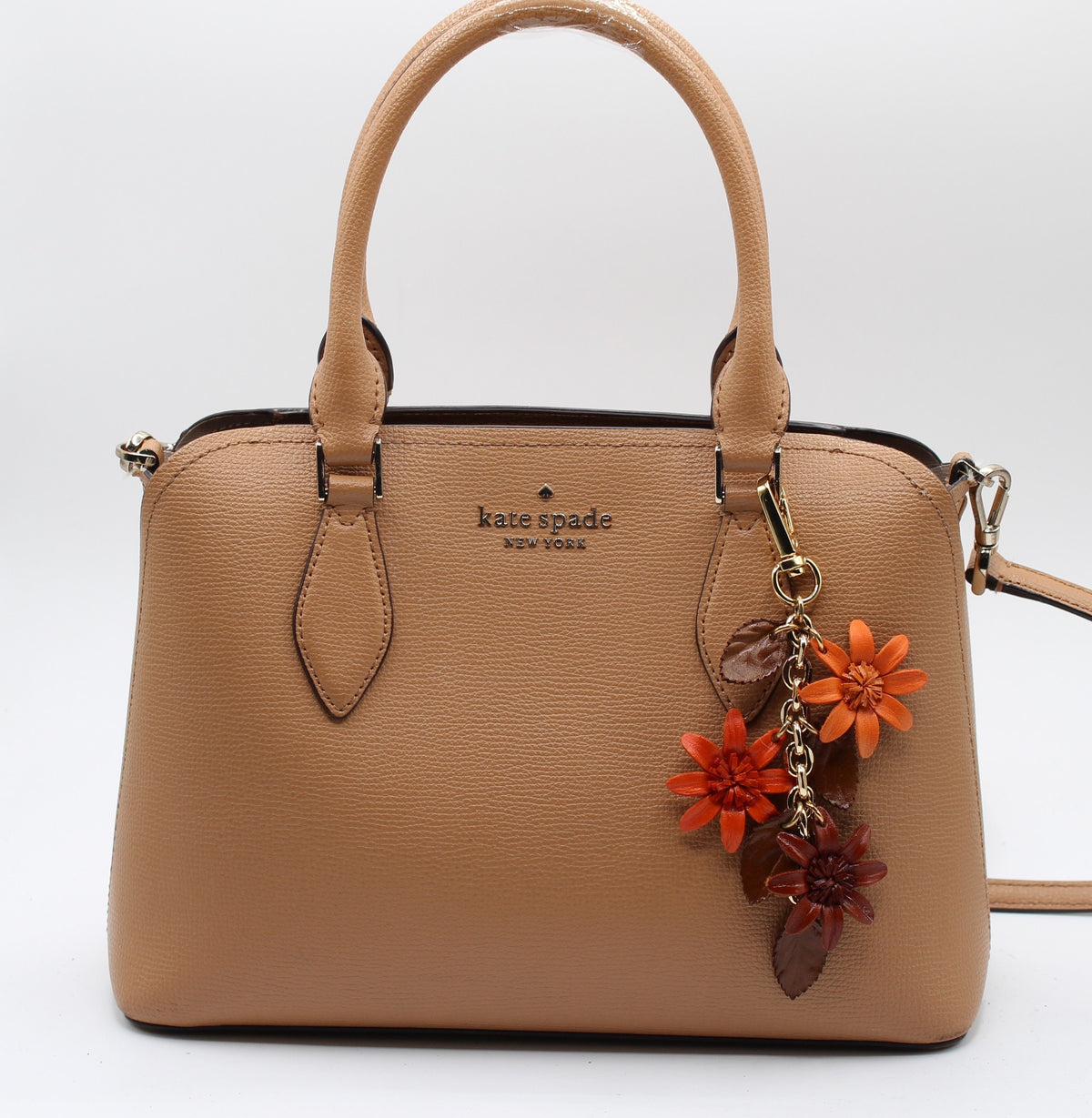 Genuine Leather Flower Keychain gold chain bag charm purse charm
