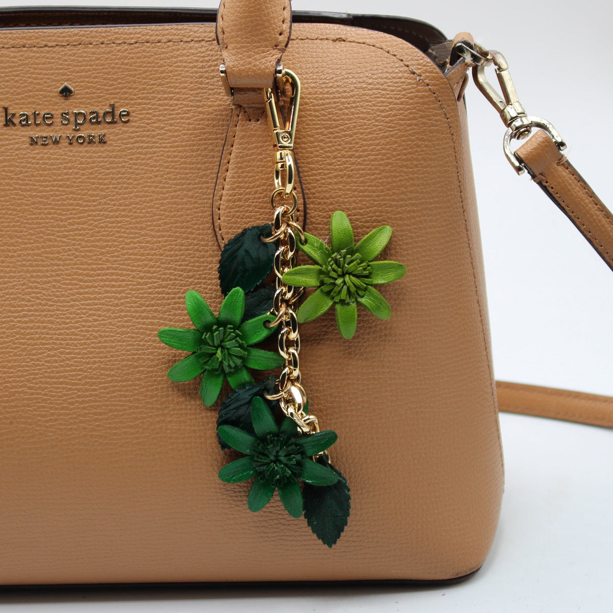 Genuine Leather Flower Keychain gold chain bag charm purse charm