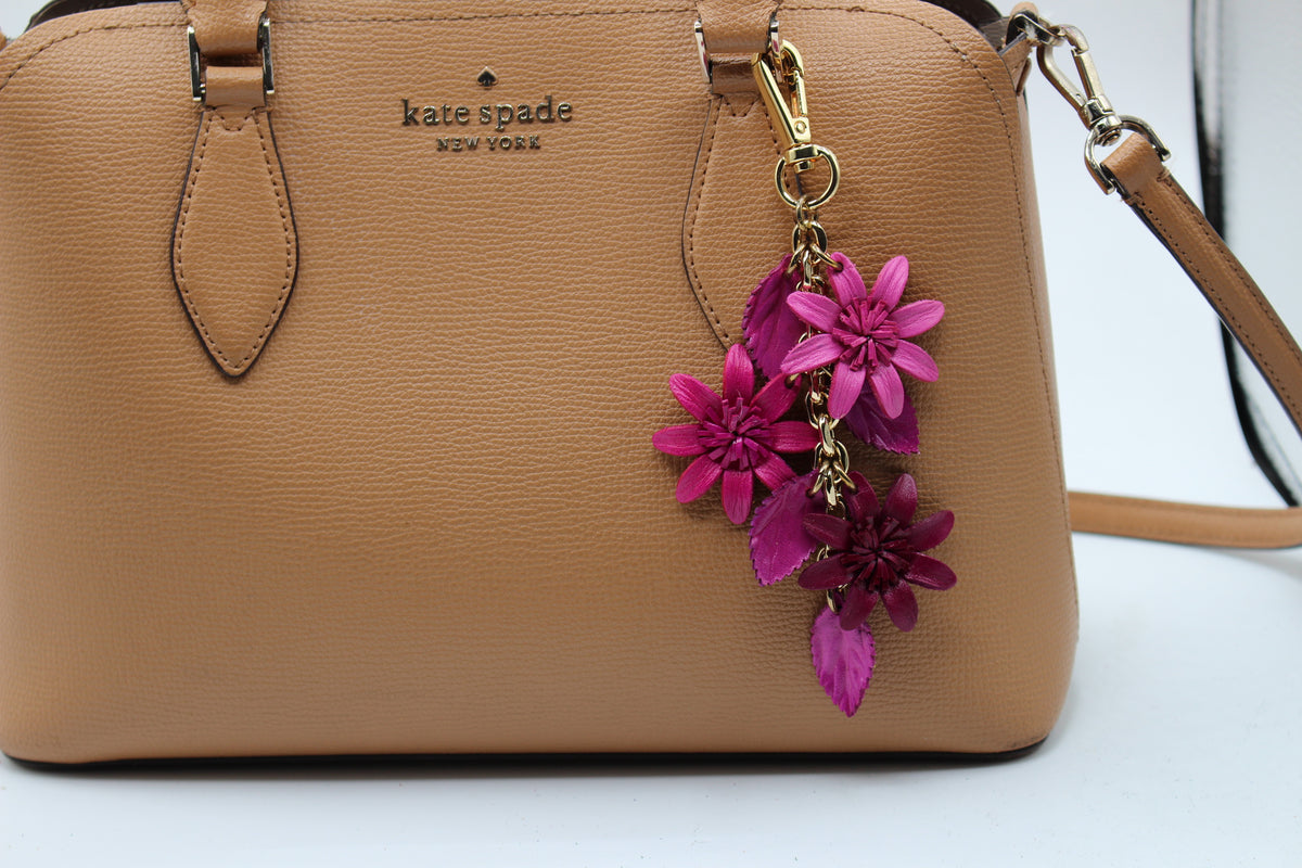 Genuine Leather Flower Keychain gold chain bag charm purse charm