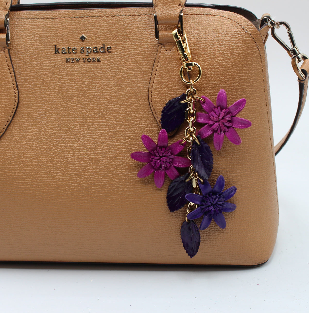 Genuine Leather Flower Keychain gold chain bag charm purse charm