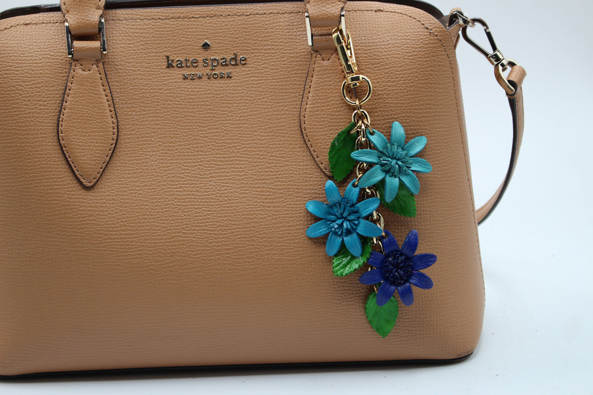 Genuine Leather Flower Keychain gold chain bag charm purse charm