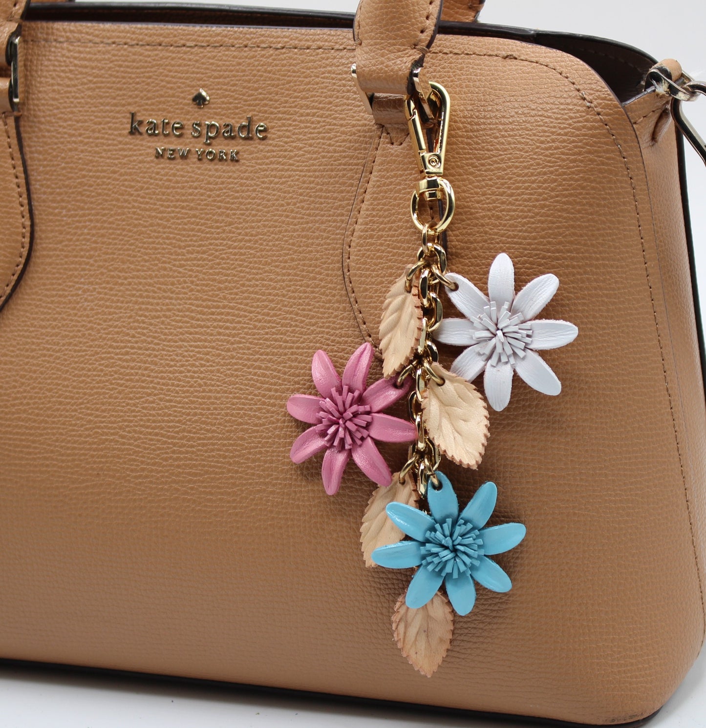 Genuine Leather Flower Keychain gold chain bag charm purse charm