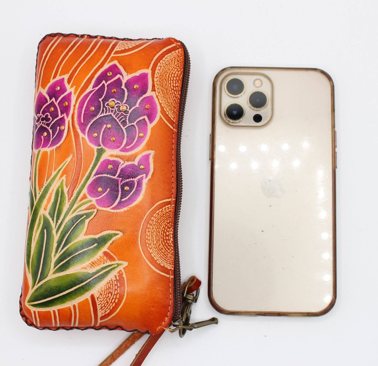 handcraft leather tulip wrislet wallet pouch