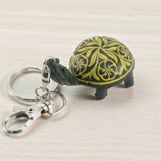 Handmade Leather Turtle Animal Keychain - Green
