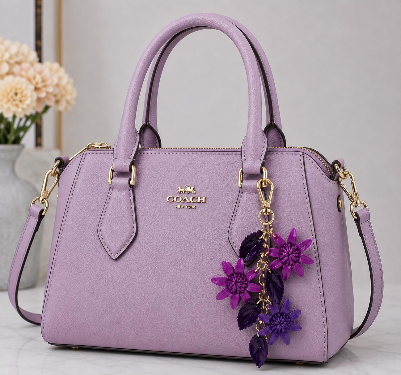 Genuine Leather Flower Keychain gold chain bag charm purse charm